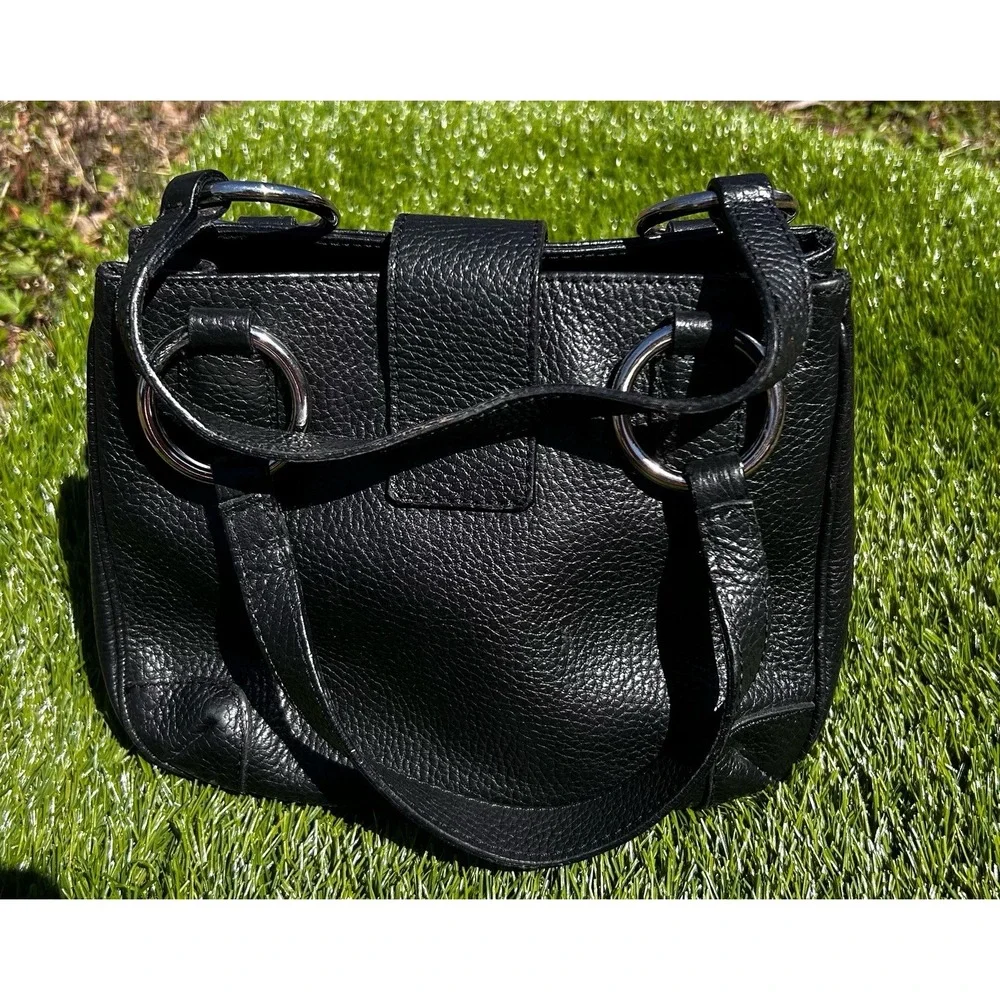 Cristian Black Pebbled Leather Handbag Made in Italy Silver Hardware Top Handle‎
